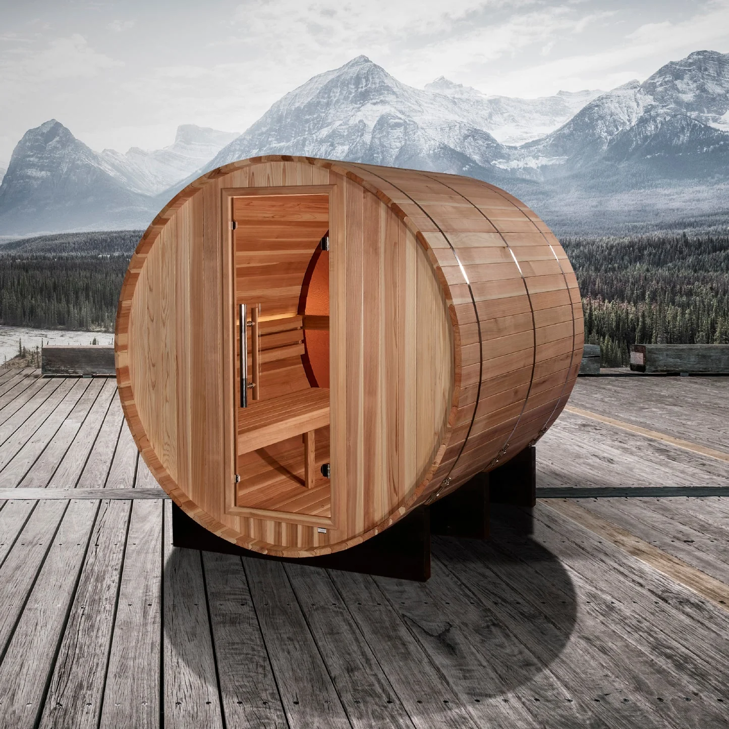 New 2026 "Zurich" 4 Person Barrel Traditional Sauna (w/ Bronze Privacy View) - Image 4